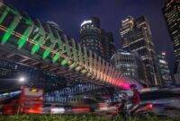 Tunjukkan dukungan ke korban penembakan, Pemprov DKI munculkan warna-warna bendera Selandia Baru di JPO GBK. (Foto: Dok. Pemprov DKI)