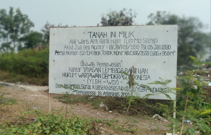 Foto : Plang Ahli Waris Alm. Ramli Halim (Lim Mo Siang)